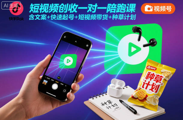 短视频创收一对一陪跑课，含文案+快速起号+短视频带货+种草计划-知行副业网